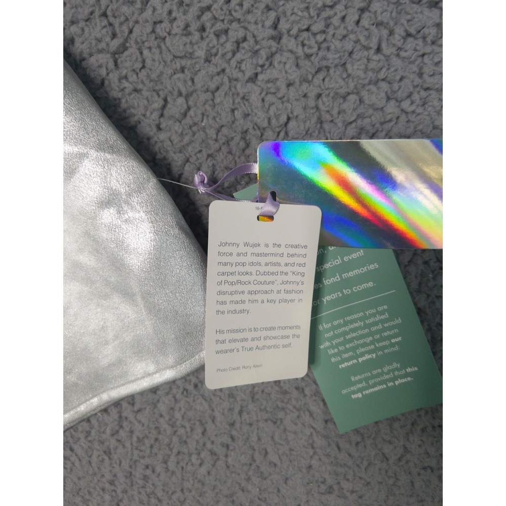 Johnny Wujek Silver Metallic Giant Bow Rave Festival Mini Skirt Women 13 NWT $69 - Picture 4 of 16